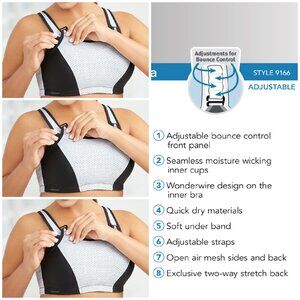 Set of 3! 32D Glamorise SPORT Bra (DOUBLE-LAYER) Wicking (UNDERWIRED) WHITE NEW